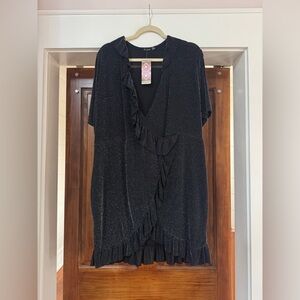 Boohoo Black Glitter Wrap Dress
